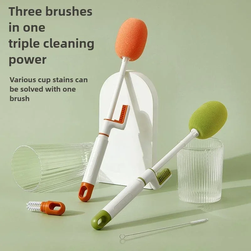 Long Handle Cup Brush, Cleaning Brush, Bottle Thermos Cup, Three-in-one Groove Gap Clear Brush, Durable Multi-Purpose Cup Brush