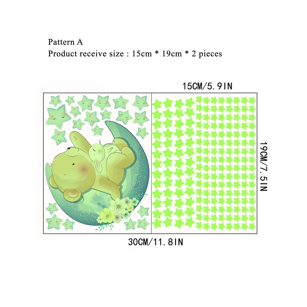 Cartoon Animal Stars Sticker mural lumineux pour enfants chambre chambre à coucher décoration de maison de papier peint Glow dans la combinaison sombre autocollants