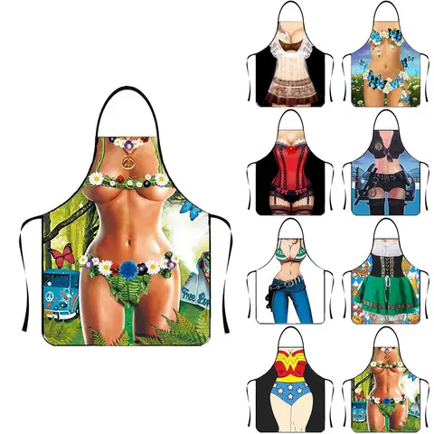 Polyester Muscle Man Sexy Woman Funny Kitchen Aprons for Woman Xmas Decoration Personality Novelty Creative Couple Party Gift