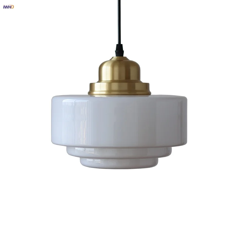 

IWHD Copper Socket LED Pendant Lamp Restaurant Hallway Dining Room Decor White Glass Nordic Modern Creative Hanging Lights Lampe