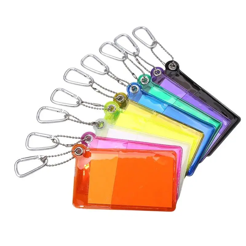 PVC Transparent ID Card Holder With Keychain Fluorescent Clear Card Case Credential Holder For Student Bus Card Work ID