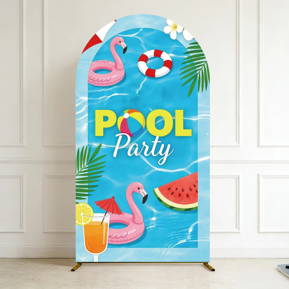 Summer Beach Arch Backdrop Cover Palm Tree Swim Ring Water Pool Party Holiday Birthday Portrait Decor Photography Backgrounds