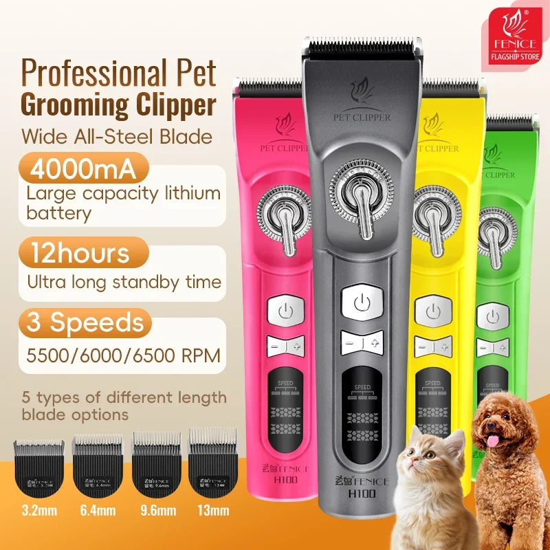 Fenice H100 Cordless Rechargeable Low Noise Pet Hair Clipper Machine Dogs And Cats Grooming Haircut Trimmer Shavers for Animals