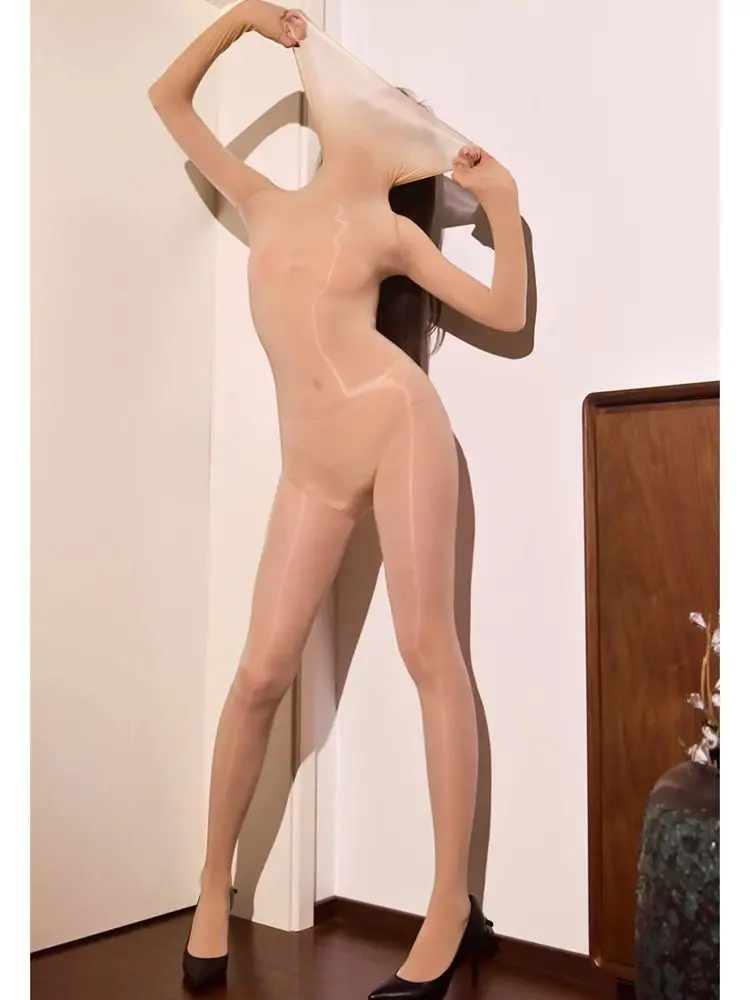 الياقة المدورة عالية قطع المرقعة سلس التمثال النايلون Catsuit لامعة بوديستوكينج الجوارب الساخن مثير يوتار الملتصقة الملابس الداخلية بذلة