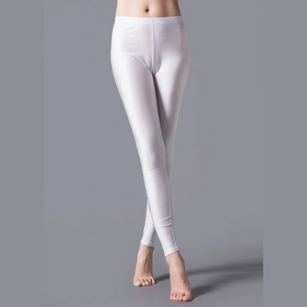 Fluorescent Glossy Leggings - Skinny Fit Shiny Dance Performance Pants, Smooth Stretchy Leggings for Stage, Dance & Costume Wear