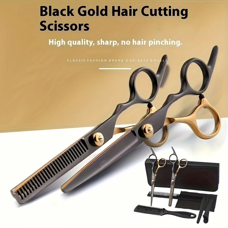 

【8 набор черных и золотых профессиональных ножниц для стрижки】Bangs Cutting, ножницы с плоскими зубьями, набор филировочных ножниц, инструменты для стрижки волос