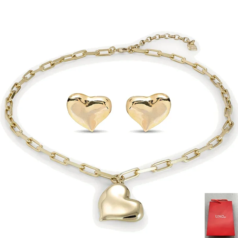 Luxury 2024 UNOde Spain Simple and Sweet Girl Feeling Gold Little Love Jewelry Set for Women's Gifts