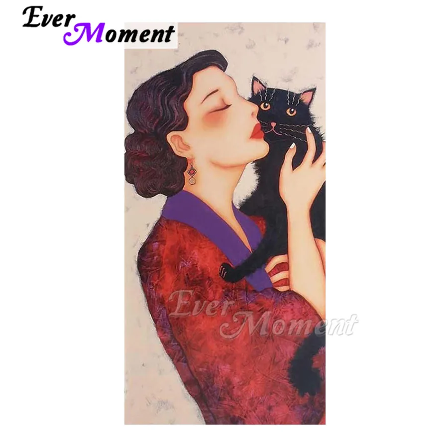 

Ever Moment Diamond Painting Mosaic Woman Black Cat Round Square Cross Stitch Picture Of Rhinestone Diamond Embroidery ASF1797