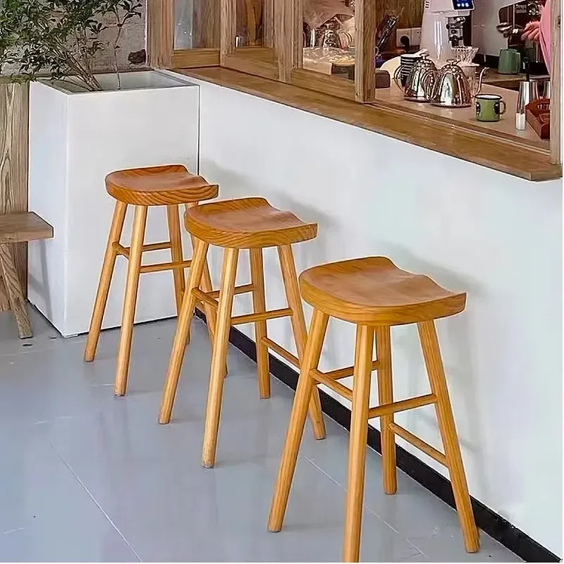 Solid Wood Stool High Chair for Bar Dining Milk Tea Shop Front Desk