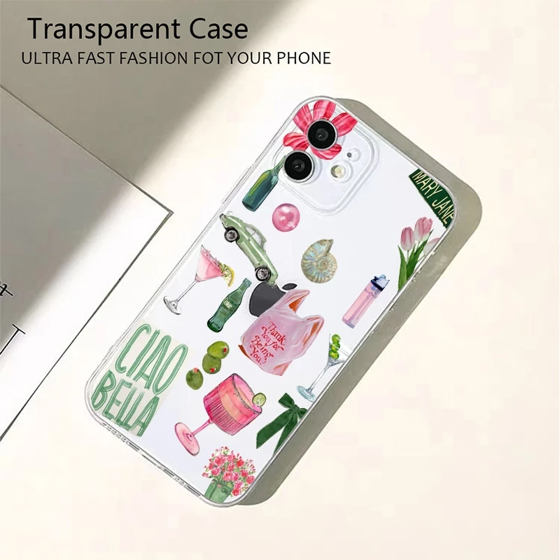 Casing Ponsel Warna-warni Elemen Musim Panas Pola Cetak untuk iPhone 16 15 11 14 12 16 Pro Max 13 Mini 16e 7 8 Plus XS X Sampul Lembut