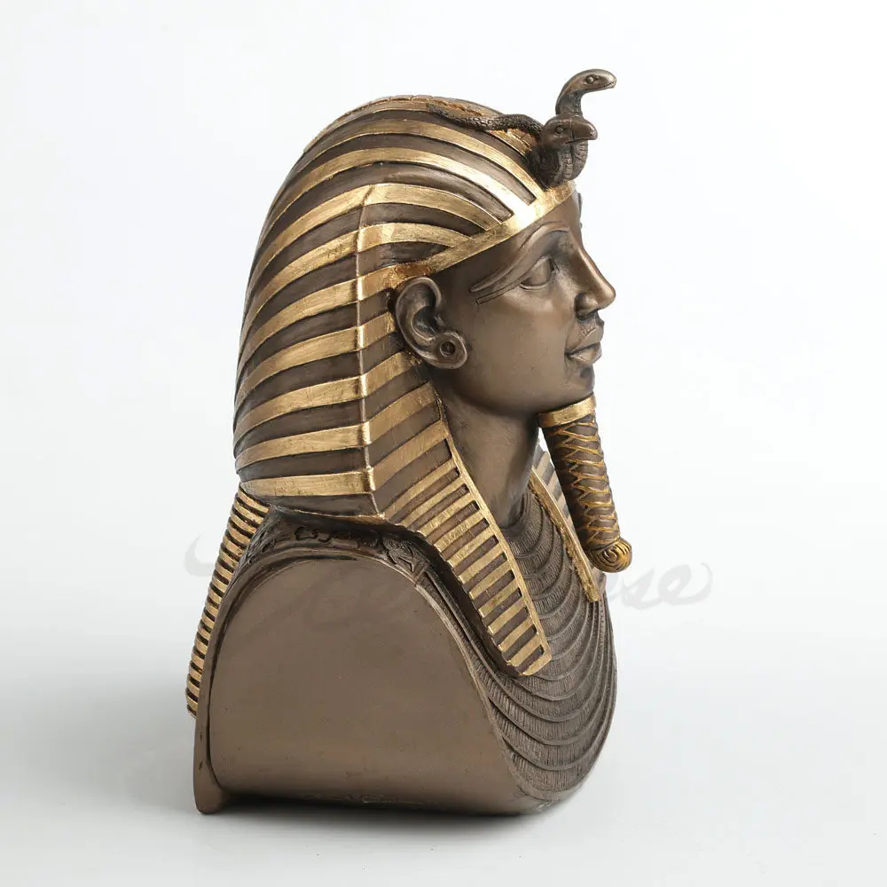Vintage Ancient Egyptian Tutankhamun Pharaoh Mask Bust Statue Home Desktop Decor Exotic Art Craft Souvenir Collection Ornament