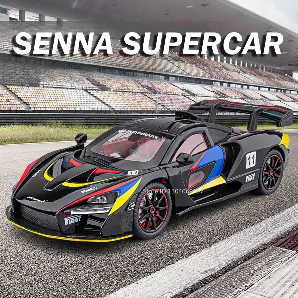 Modelo de Carro Esportivo Senna P1 em Escala 1:24, Miniatura de Supercarro em Liga Diecast com Som, Luz e Portas que Abrem, Item Colecionável