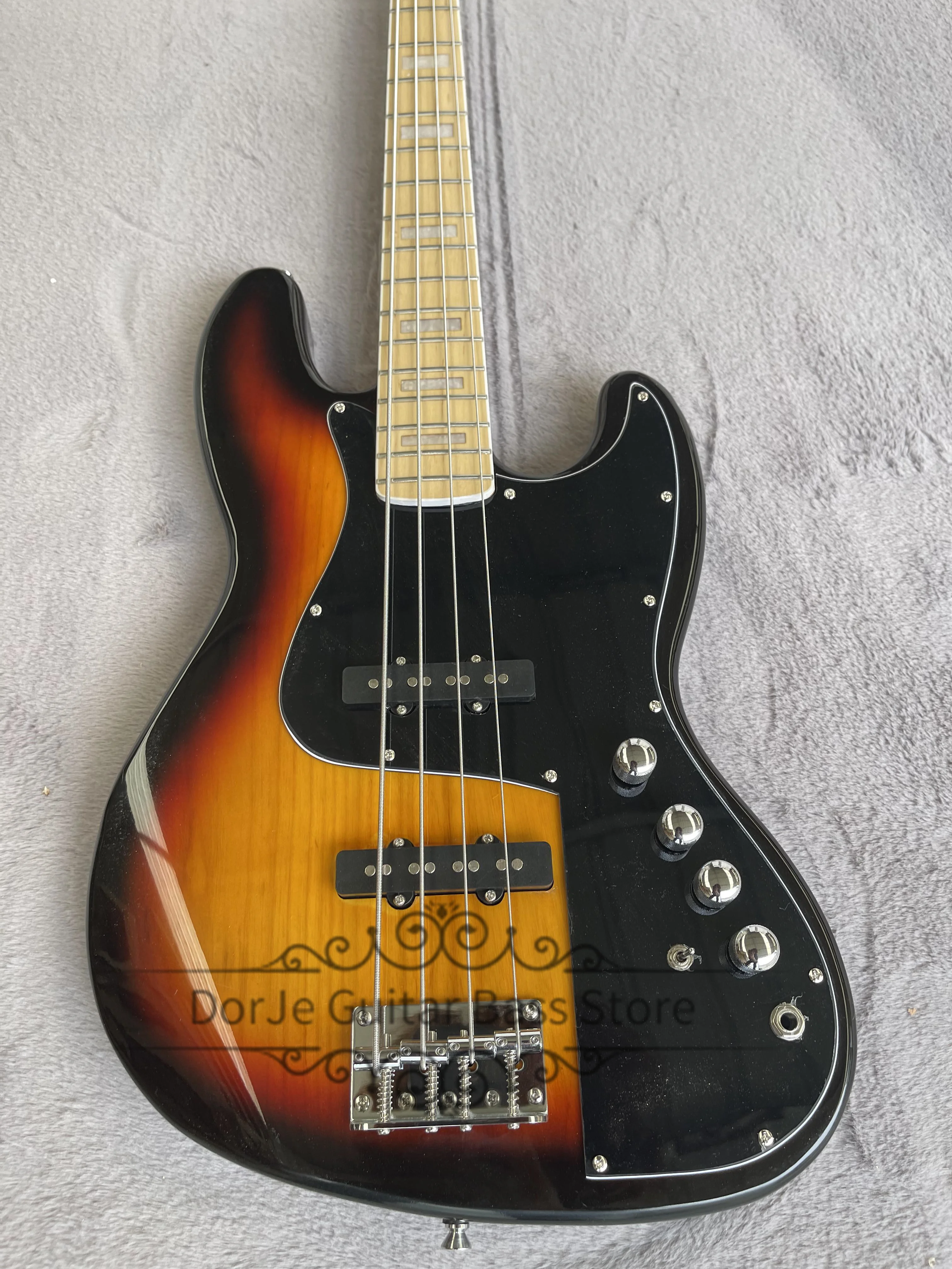 

4 Strings Bass Guitar Sunburst Bass Big Black Pickguard ASH Wood Body Maple Neck Active Battery