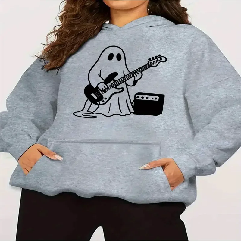 

Женская толстовка с рисунком электрогитары, уютный пуловер, толстовка для любителей музыки, наряды на Хэллоуин, дизайн группы для участников, можно стирать в машине