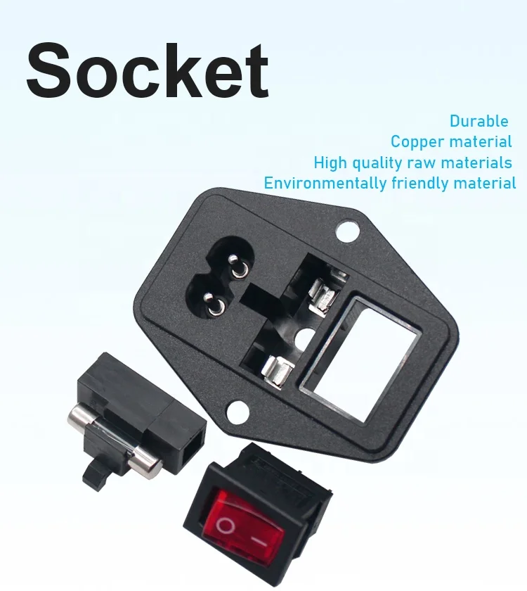 IEC 320 C8 Power Cord Inlet Socket receptacle connector With on off rocker switch and fuse 250V