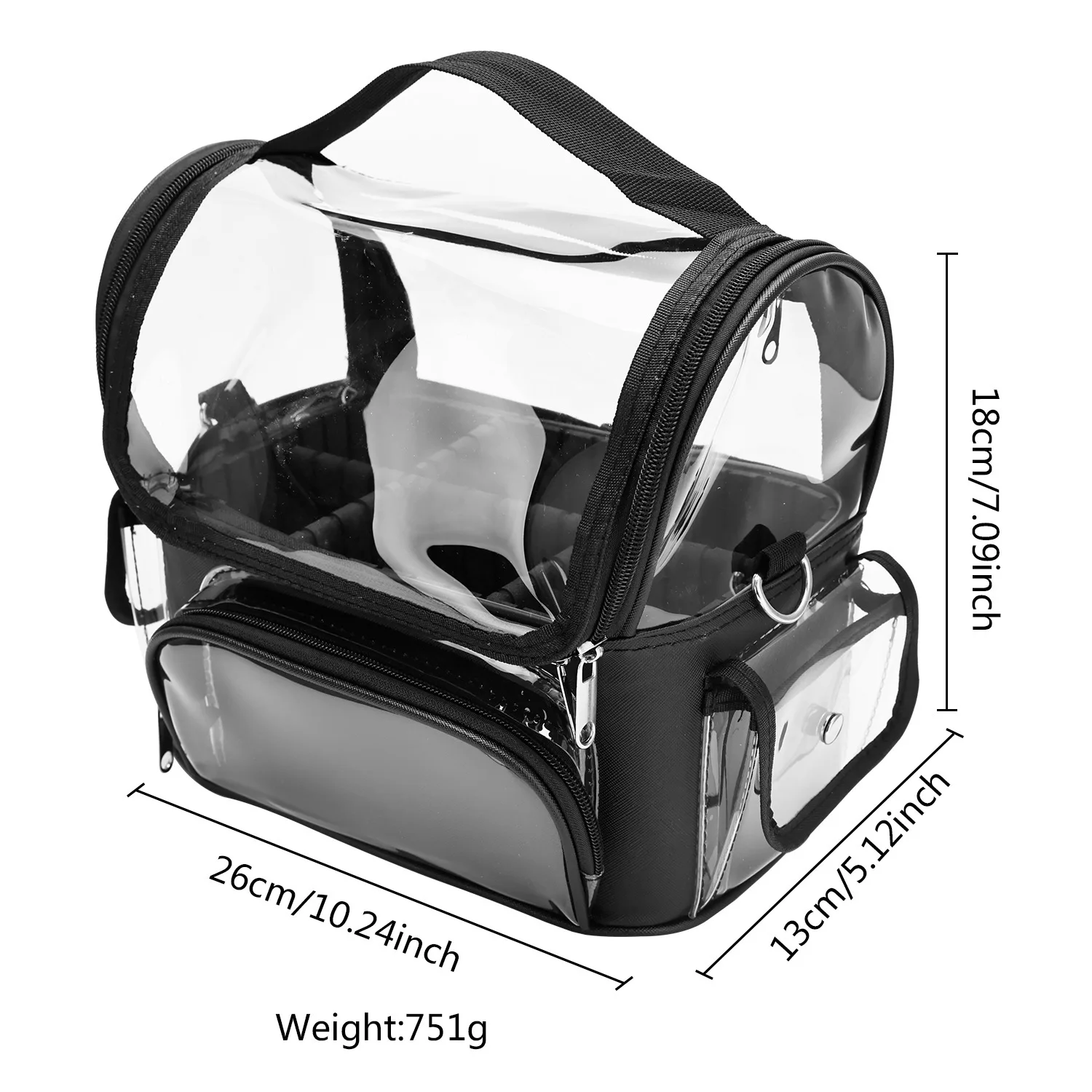 Professional With Adjustable Strap and Dividers Brush Bag Organizer With Lid Makeup Artist Travel Clear Waterproof Cosmetic Body