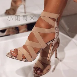 Women's Shoes With Straps Beige High Heels Sexy Pump Roman Style Sandals Ladies Buckle 12cm Crossdressers Fine African Casual Br