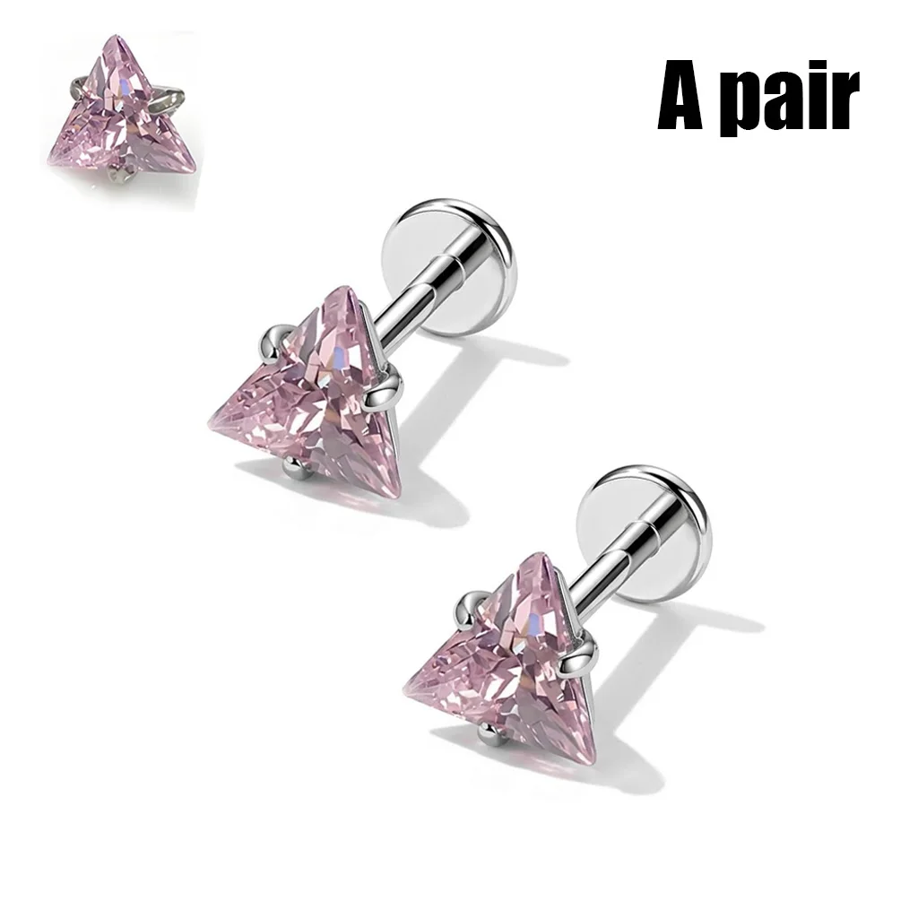 Triangle CZ Pink G23 Titanium Labret Studs, Cartilage Jewelry