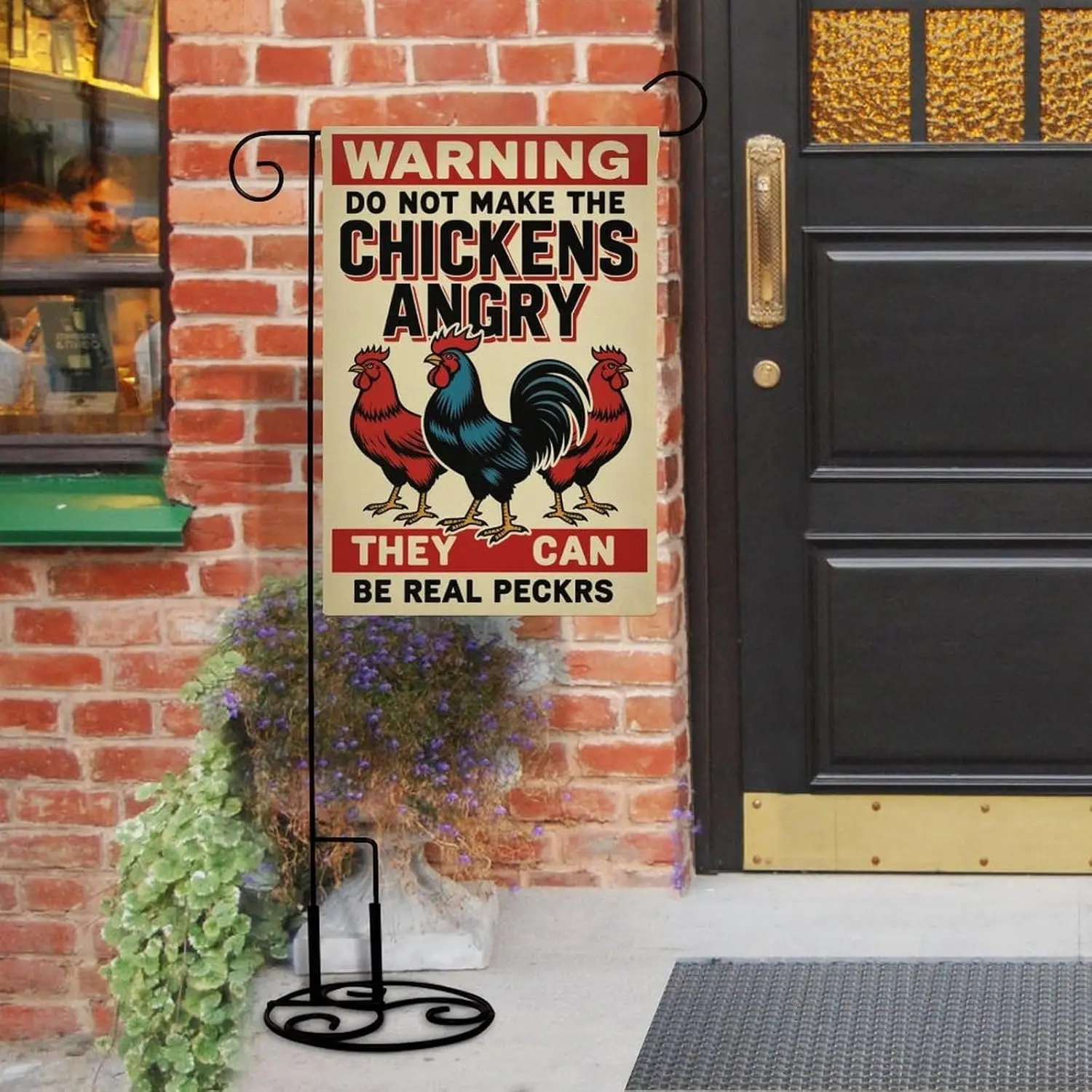 Warning Do Not Make The Chickens Angry They Can Be Real Peckrs Garden Flag, Festive Outdoor Decoration, Double-sided Linen P GGX