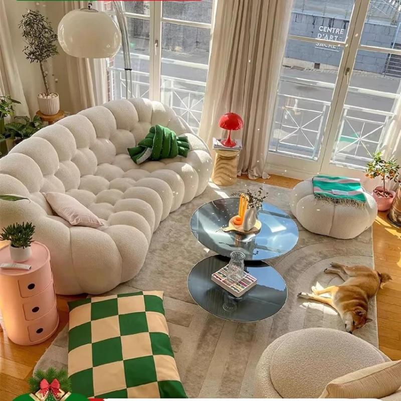 

Minimalist French, Internet Celebrity Bubble Football Cream Fabric Sofa Designer Artistic Arc