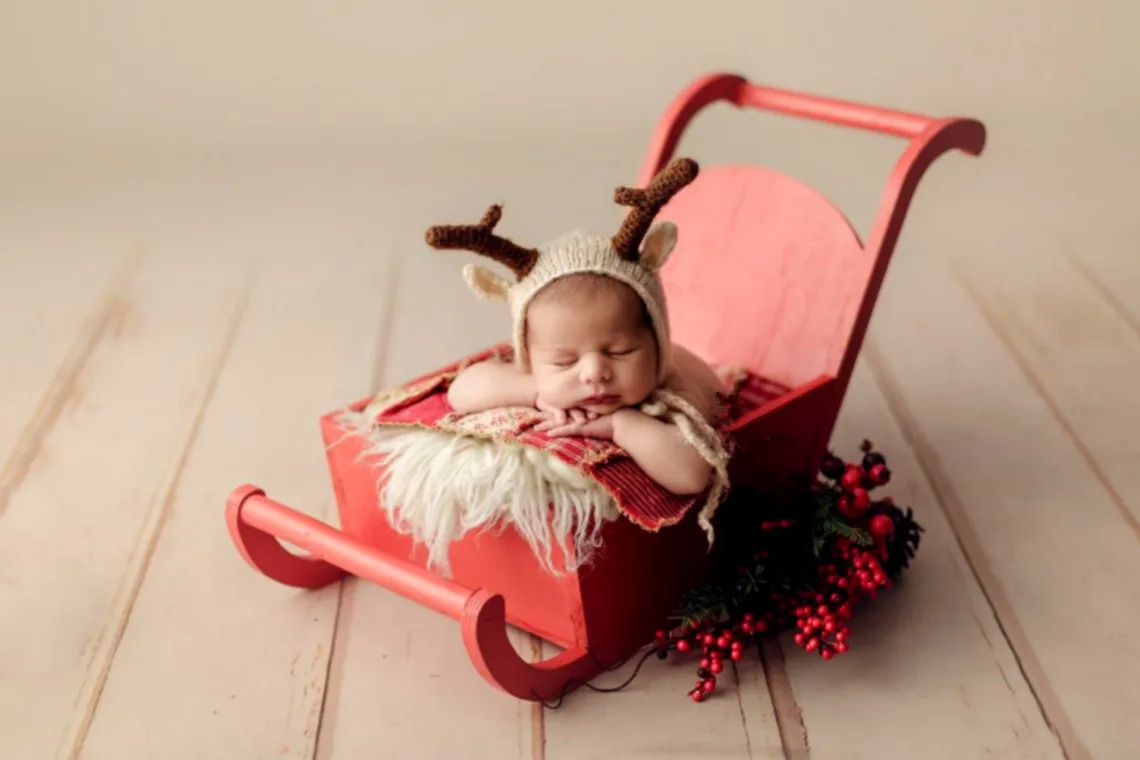 2025 Newborn Christmas Theme Photography Props Sled Car Red Studio Children's Photography Props