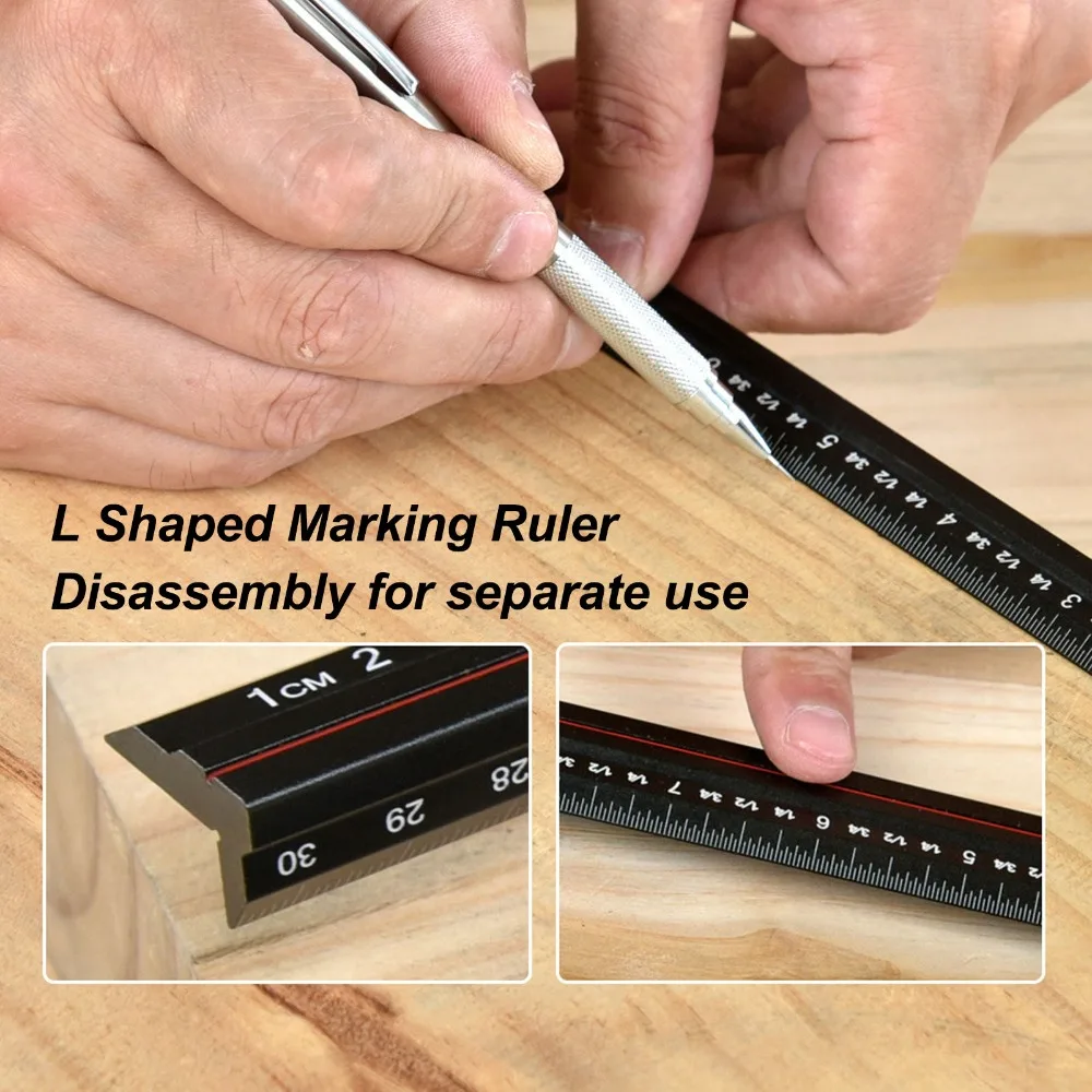 Aluminum Alloy Marking Gauge Adjustable Slide Stop L Shape Measuring Ruler 8 Inch Double Sided Scale Construction Ruler