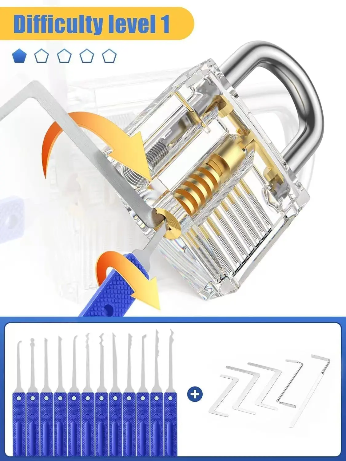 2026 17pieces Lock Pick Set Locksmith Supplies Broken Key Auto Extractor Remove Hooks with 3pcs Transparent Locks DIY Hand Tools