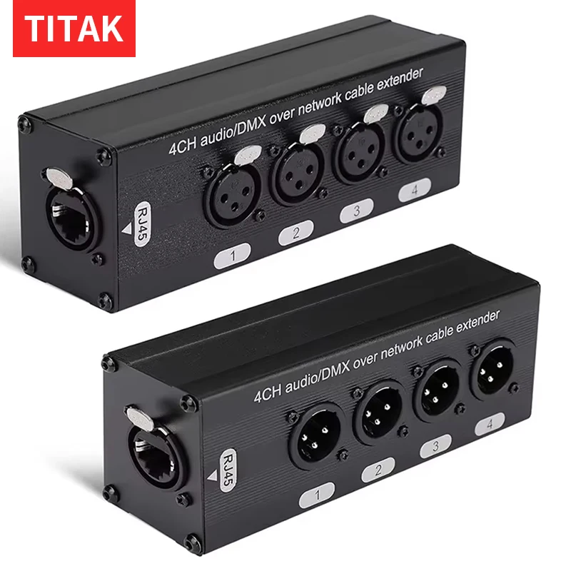 XLR to RJ45 4 Channel Audio Extender DMX512 Network Signal Extender STP Cat5 Cat6 Cat7 for Stage Sound Lighting Studio