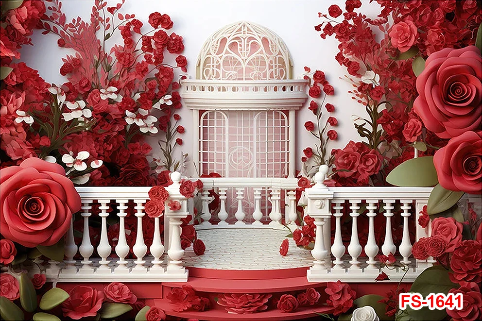 Retro Red Flowers Wall Photo Background Red Rose Chair Photography Backdrop for Valentine Day Kids Portrait Photo Studio Props