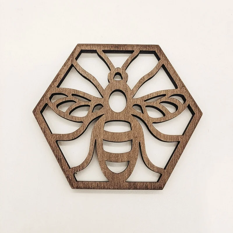 New Hive Bee Wooden Coaster Honeycomb Design Cup Pad Hollow Hex Tabletop Pad Home Decor Bee Lovers Collection Housewarming Gifts