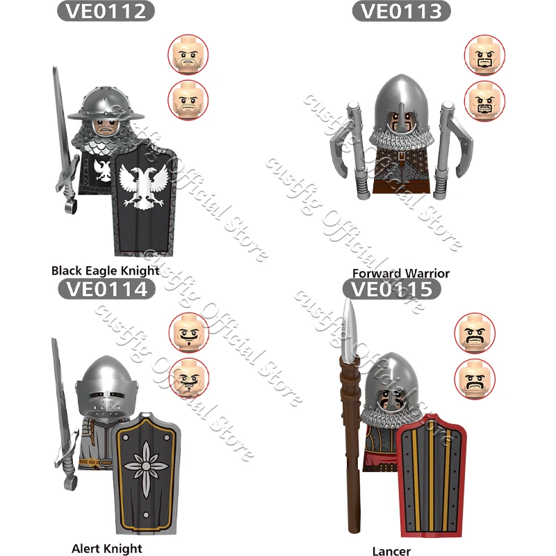 MOC Mittelalterliche Militärburg Ritter Soldat Actionfigur Baustein Lancer Guard Bogenschütze Rüstung Krieger Schild DIY Ziegel Spielzeug