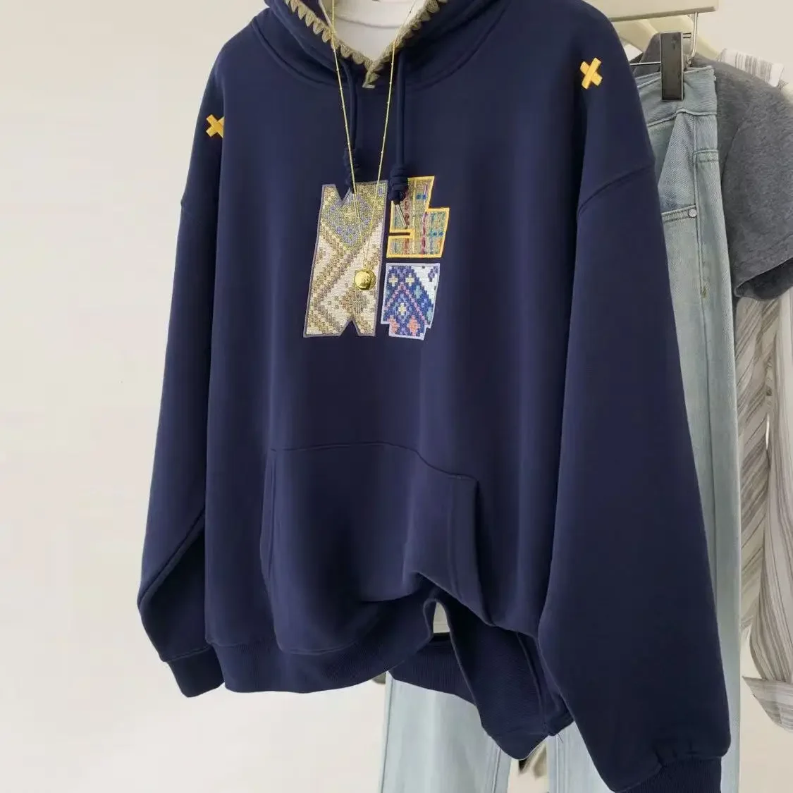 High Quality Embroidery Vintage Boho Pattern Oversized Sweatshirt Hoodies Men Women Hip Hop Streetwear Long Sleeve Tops Autumn