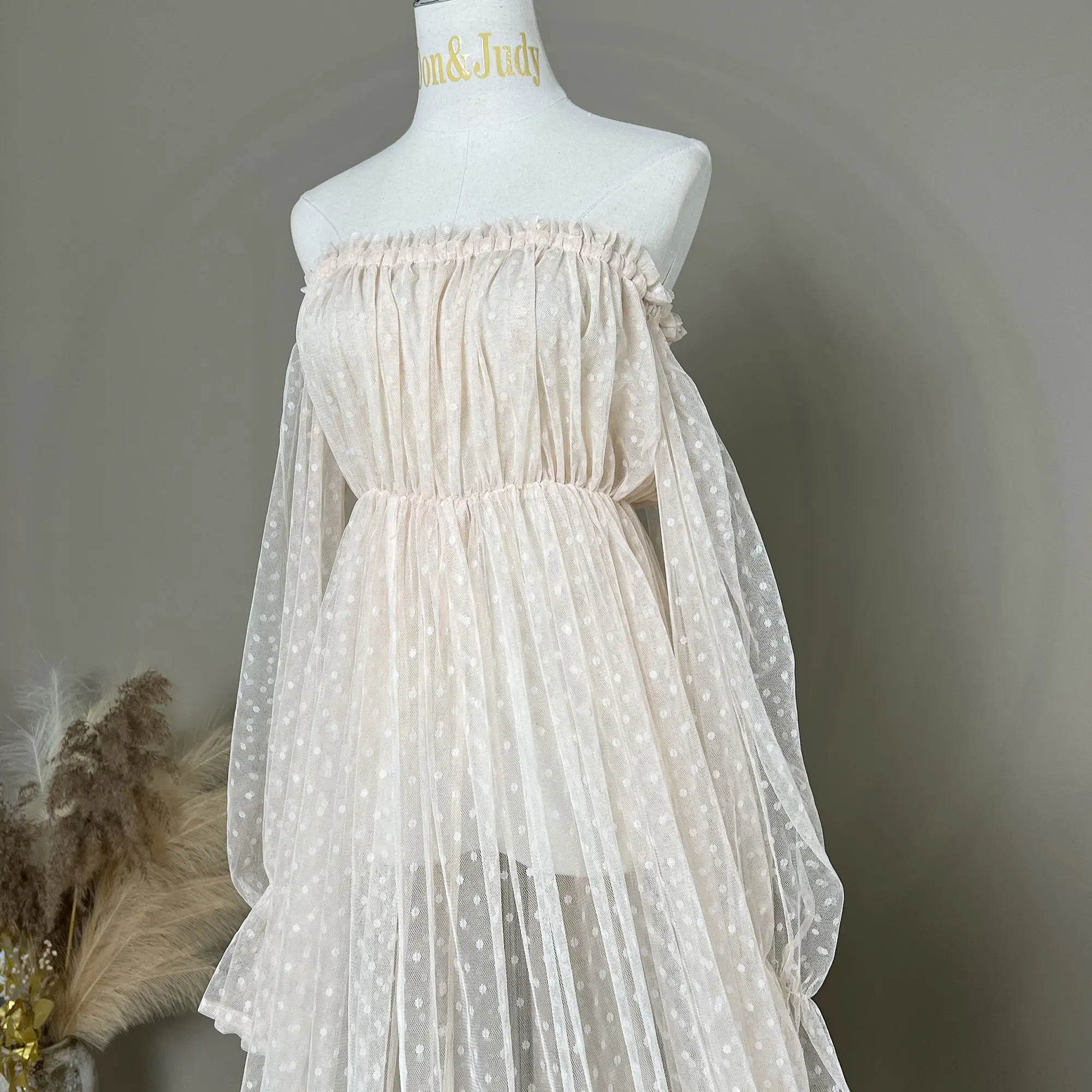 Don&Judy Elegante abito da sposa in tulle da sposa senza spalline trasparente accappatoio da sera per feste maxi maternità abito da servizio fotografico per donna