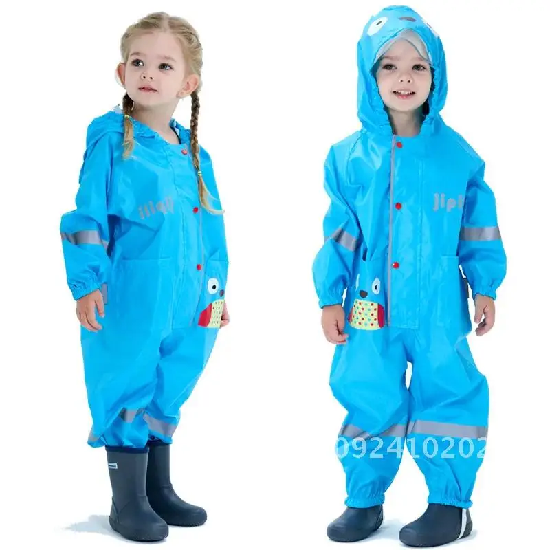 

New Children's One-piece Raincoat Fashion Cute Cartoon Raincoat with Hat Poncho Owl Three-dimensional Baby Brim Reflective Tiger