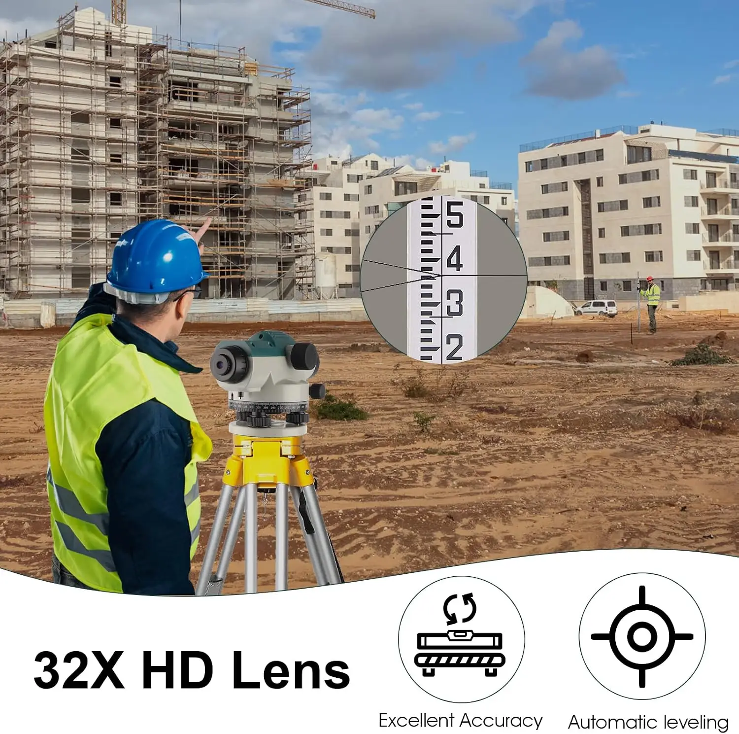 32X Automatic Optical Level Kit with Self- Leveling Magnetic Dampened Compensator and Transport Lock,High Precision Height/Dista