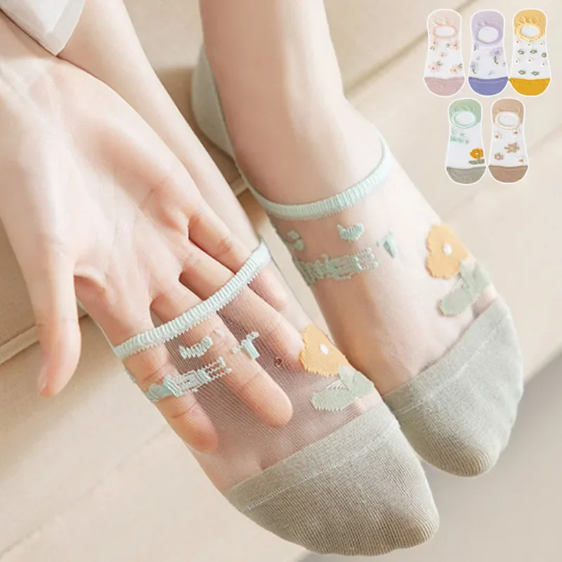 

3Pairs Women Short Socks Summer Thin Breathable Mesh Comfortable Kawaii Cotton Girls Sock Fashion Print Ankle Sox Meias