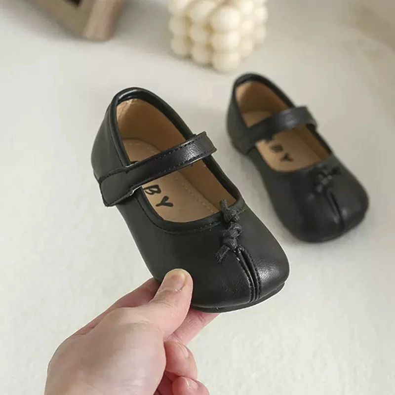 12-15.5cm Infant Leather Shoes For Little Princess First Birthday Wedding Party,Solid Soft Bowtie Wide Toe Kids Girl Spring Shoe