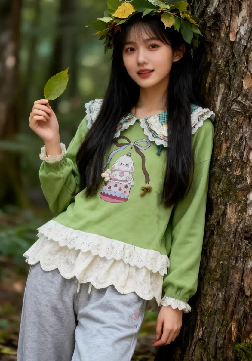 

Винтажные флисовые многослойные кружевные толстовки с рюшами, женские повседневные корейские милые толстовки Mori Girl Goblincore Cottagecore, милые милые толстовки