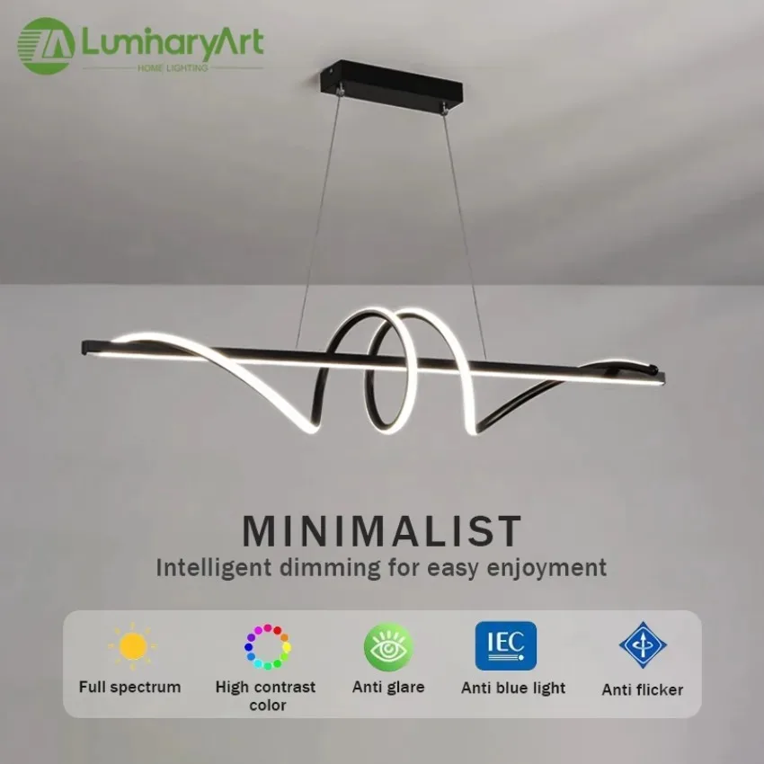 

LED Pendant Light Aluminum Restaurant Droplight 85-265v Remote Control Dimming Living Room Kitchen Bar Counter Decor Chandelier