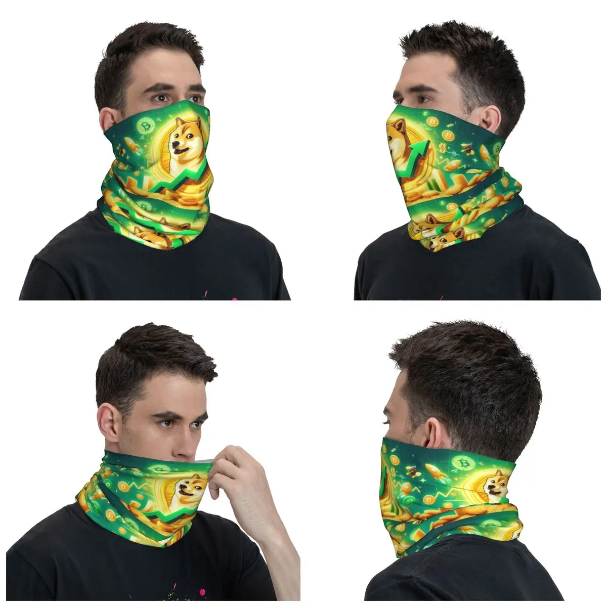 Custom Cryptocurrency Dogecoin Bandana Neck Warmer Men Women Winter Ski Hiking Scarf Gaiter Bitcoin Geek Face Cover