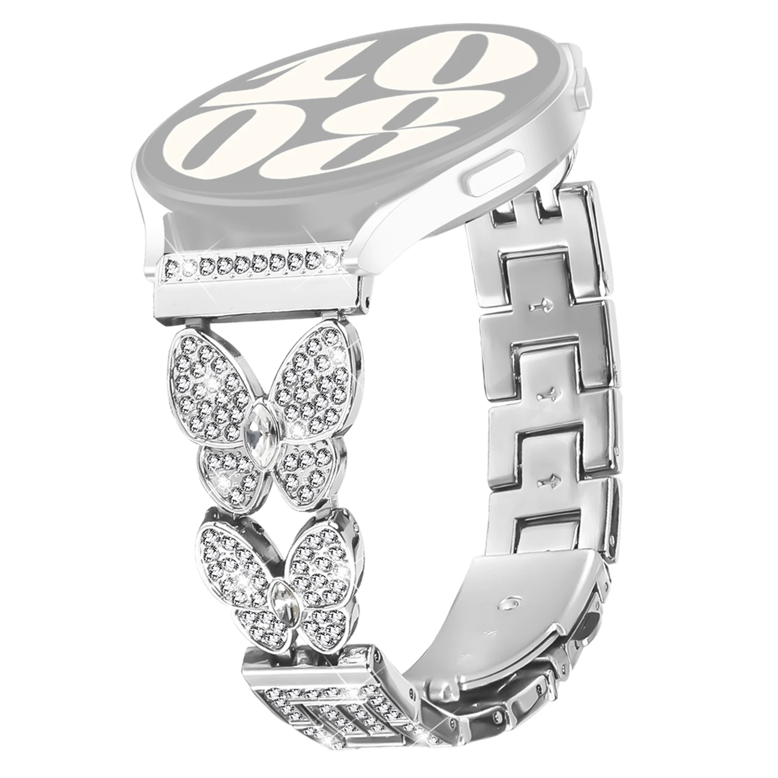 

For Huami Amazfit Stratos 3 Band Butterfly Rhinestones Decor Silver Alloy Metal Watch Strap