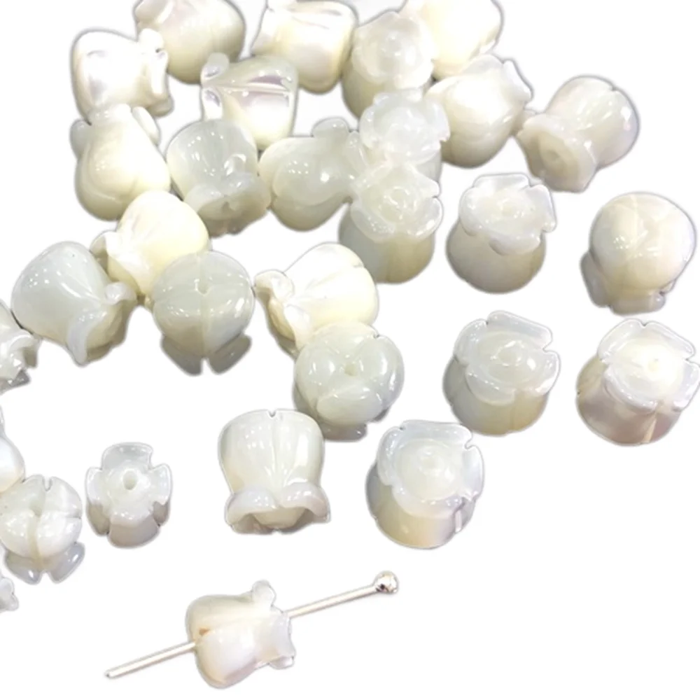 5 Pcs 6mm 8mm Natural Shell Lily of the Valley Flower with Through Hole  White Mother of Pearl Jewelry Making DIY