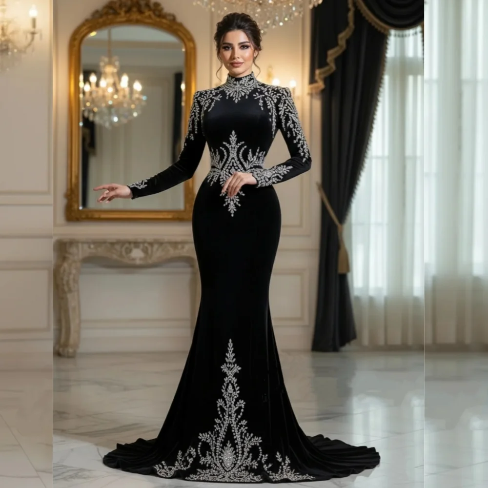 Maßgeschneiderte klassische Abendkleider mit langen Ärmeln für Damen, lange Meerjungfrauenkleider, maßgeschneiderte elegante Party- und Hochzeitskleider