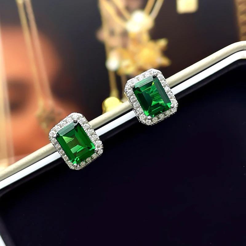 2021 new S925 silver earrings retro emerald cut 6*8 fashion female jewelry 5A zircon factory direct sales