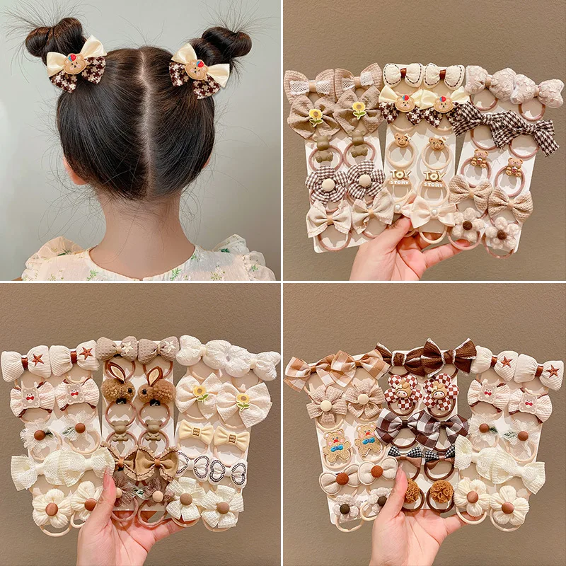 Children's Bow Leather Band Hair Accessories Milk Coffee Colored Hairgirl High Ponytail Hair Rope Rubber Band Headwear Baby Girl