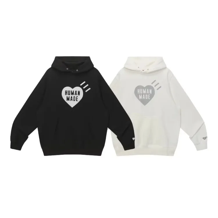 Human Made Retro Fleece Hooded Sweatshirt Heart Graphic Casual Outerwear Cozy Unisex Men Women