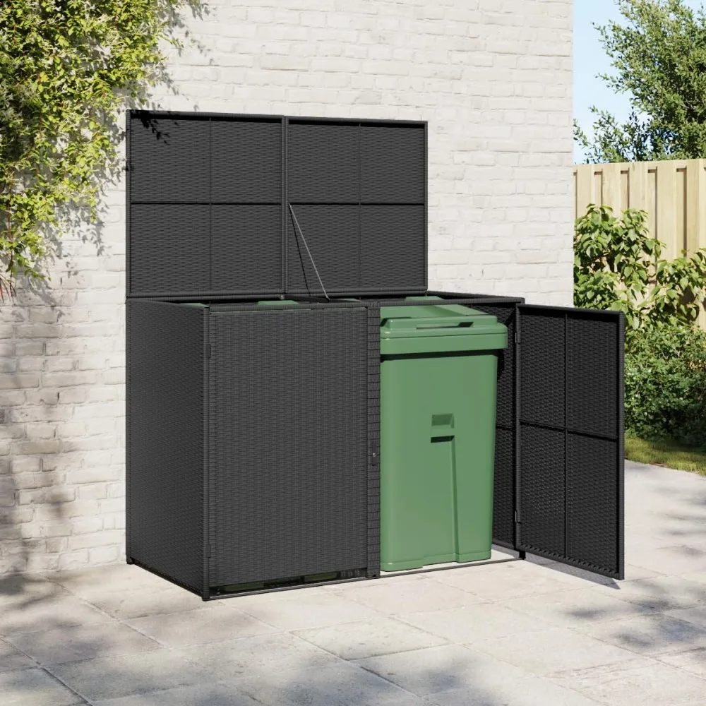 Two-wheel trash can shed with lid and lockable door, outdoor trash can storage shed, weather-resistant and sturdy structure