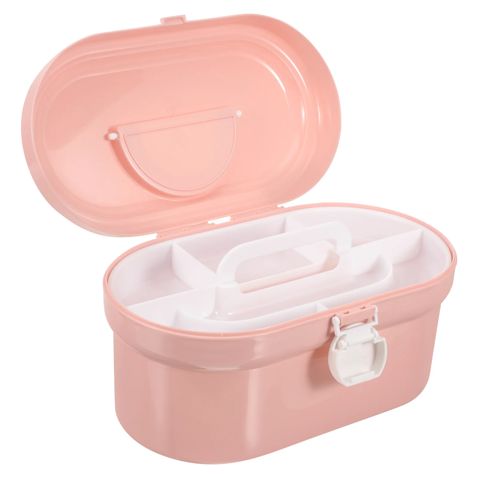 خزانة أدوية محمولة متعددة الوظائف باللون الوردي، حافظة إسعافات أولية من البلاستيك المتين، صندوق دواء منظم للتخزين بطبقة مزدوجة #4