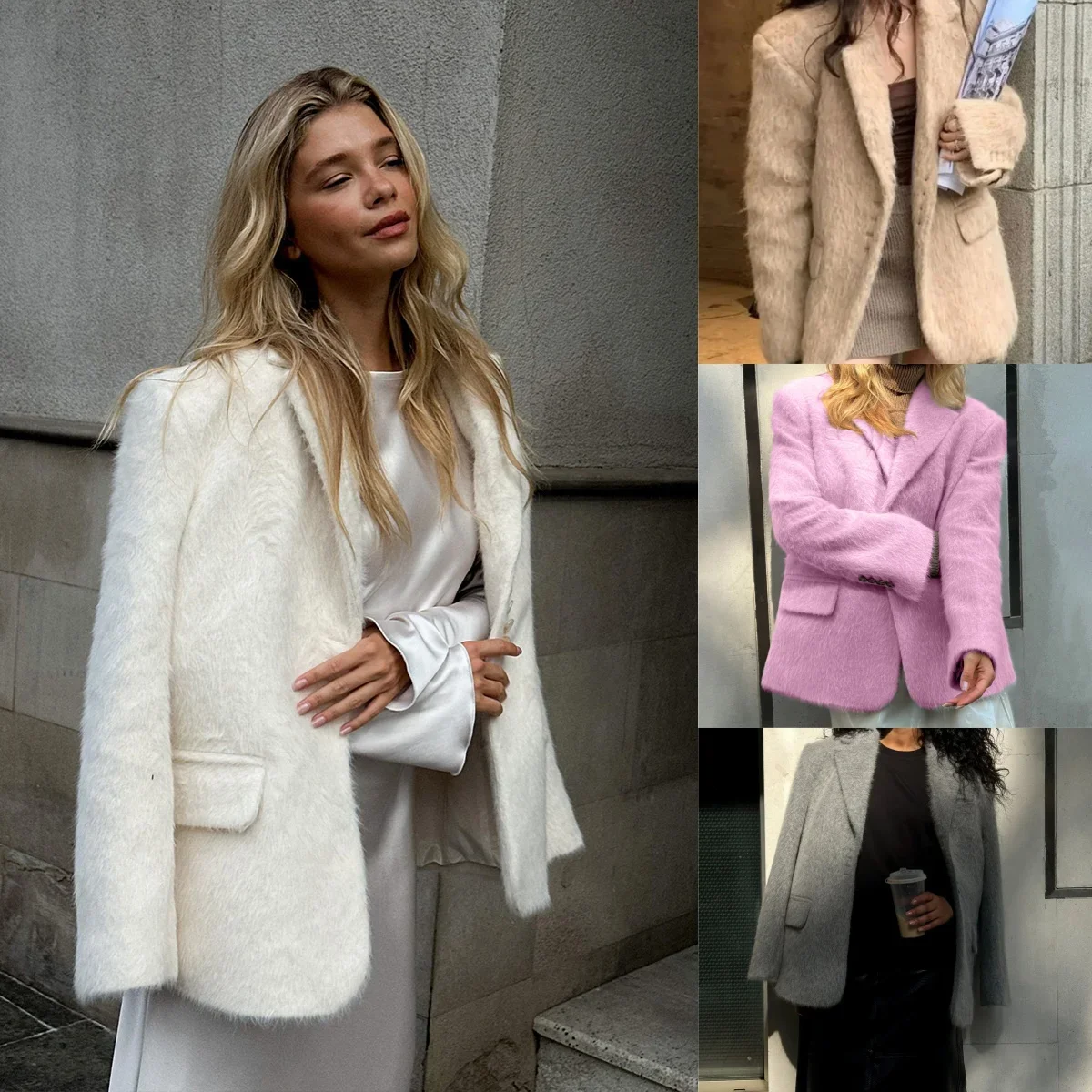 

2024 fall and winter new women's basic models loose lapel plush jacket basic suit jacket