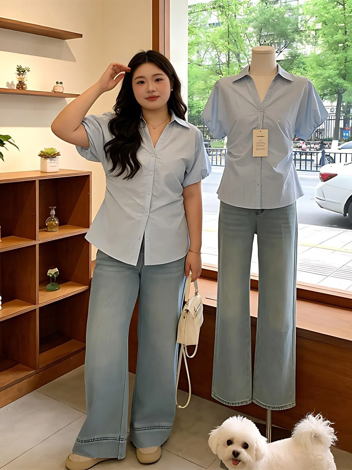 

Slimming Design Sensation Pure Color Turn-down Collar Short Sleeve Waist-cinching Women's Shirt Korean Style Commute Wind